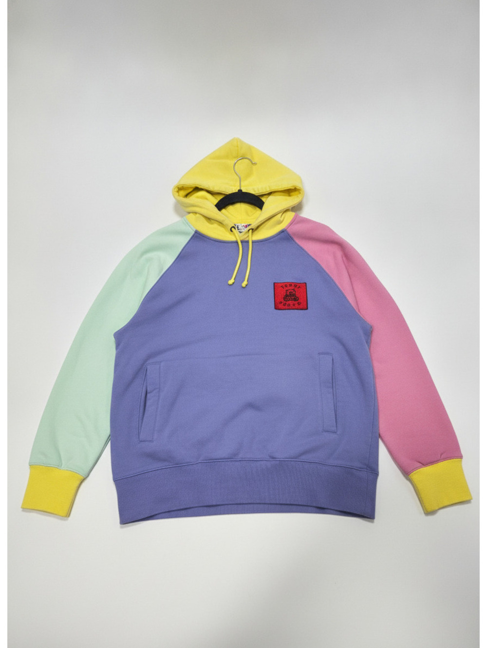 Teddy Fresh Colorblock Hoodie in Size Small - Cotton Blend, Pastel Multi-Color